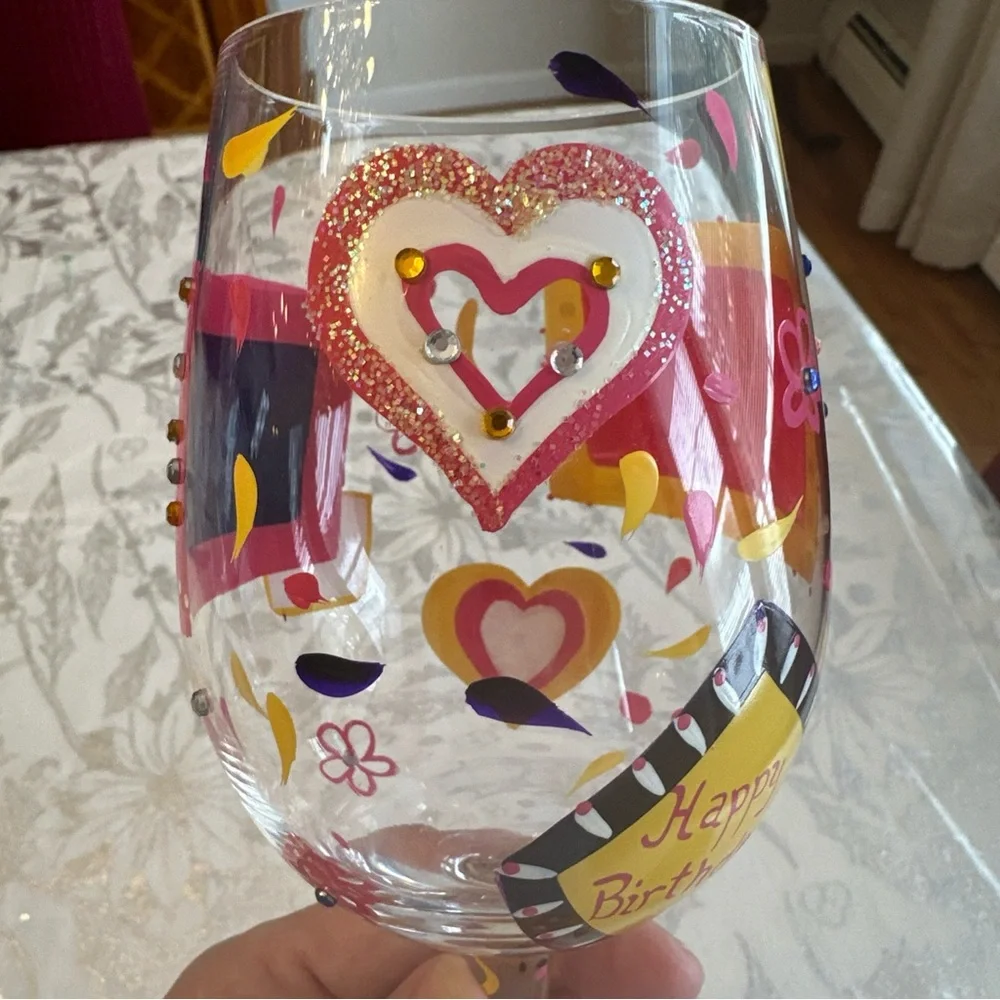 Lolita Hand painted Happy Birthday Girl wine glass, new excellent condition